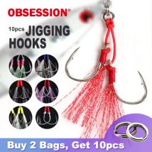 OBSESSION 10pcs1/0-9/0 Sea-bream Assist Barbed Hook Carbon Steel Slow Jigging Hooks Sea Fishing Pike Fishing Hook Accessories