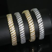 High Quality Cz Paved Snake Shape Tennis Chain With Gold Rose Gold Silver Color 10mm Width Hip Hop Women Bracelet Bangle Jewelry