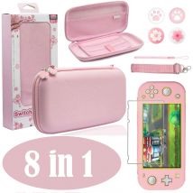 8 in 1 rosa Reise-Trage tasche Zubehör-Kit für Nintendo Switch Lite Konsole Nanometer Soft Film Protector Daumens tift gri