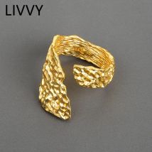 LIVVY Silver Color Korean Personality Simple Geometric Ring Adjustable Multi-layer Irregular Smooth Jewelry Accessorie