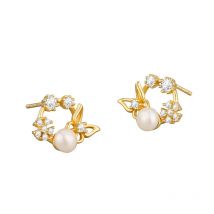 KOFSAC Sweet Elegant Women’s Zircon Pearl Flower Butterfly Stud Earrings 925 Sterling Silver Earring Jewelry Girl Birthday Gifts