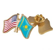 Kazakhstan and United States Crossed Double Friendship Flags Lapel Pins Brooch Badges