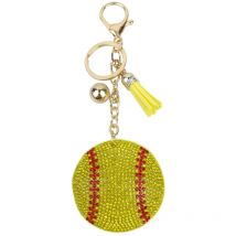 Leather Baseball Keychain with Tassel Metal Crystal Key Ring Charm Bag Pendant - Unique Key Holder for Sports Events