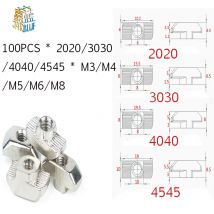 T-Mutter M3 M4 M5 M6 M8 Hammerkopf-T-Mutter zum Befestigen von Schlitzmutter-Anschluss, vernickelt, für 20 30 40 45 EU-Aluminium-Extrusionsprofil
