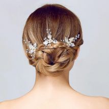 SLBRIDAL Handmade Clear Crystals Pearls Flower Wedding Hair Pin Bridal Hair Stickers Hair accessories Bridesmaids Women Jewelry