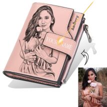 Geldbörse mit hoher Kapazität, Geschenk, PU-Leder, kurzes dreifach gefaltetes Münzfach mit Reißverschluss, Retro-Geldbörse mit personalisiertem Foto und Namen für Männer und Frauen