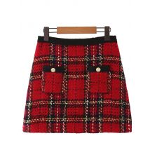 Red Vintage Women Tweed  2020 Winter Fashion Ladies Plaid  Female Patchwork Girls High Waist Mini  Skirts Chic