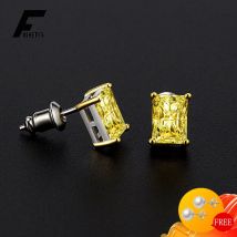 FUIHETYS Charm-Ohrringe aus 925er Silber, Schmuck mit 5 x 7 mm Citrin-Edelstein-Ohrstecker, Zubehör für Frauen, Hochzeit, Party, Geschenke