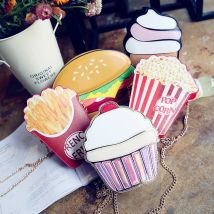 Kreative Stil Frau Hamburger Eis schulter taschen Cupcake PU Ketten Taschen Nette Hamburger Popcorn Fries 3D Messenger Taschen