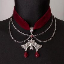 Goth Red Velvet Choker Bat Necklace Victorian Gorgeous Punk Gothic Vampire Jewelry Fashion Party Women Halloween Gift Charm