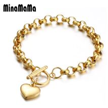 Vintage Edelstahl-Kielketten-Armband mit Puff-Herz-Anhängern für Damen, Toggle-Armband, Schmuck