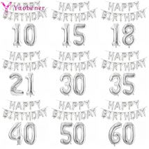 Silver 32inch Number Foil Balloons 10 11 12 13 16 18 25 30 35 40 50 60 Year Happy Birthday Party Decorations Adult Kids Boy Girl