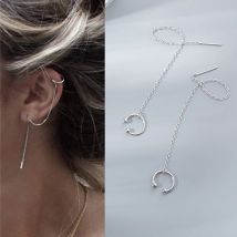 925 Sterling Silber Manschette Kette Ohrringe wickeln Quaste Ohrringe für Frauen Crawler Ohrringe einfache zierliche Schmuck Geschenke für Mama