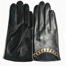 Frauen kurze design kette schaffell leder handschuhe weibliche dünne echte leder handschuhe touchscreen schwarz motorrad handschuh R417