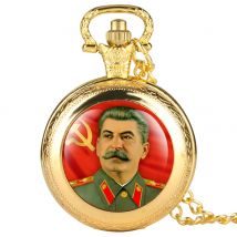 Luxus Goldene Taschenuhr Chic Stalin Muster Digital Quarz Zifferblatt Runde Kleine Uhr Anhänger Dünne Kette männer Tag Geschenk für Männliche