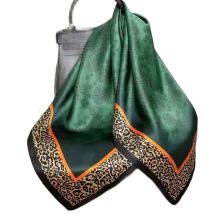 2023 Spain Fashion 90*90cm Square Women Dark Green Leopard Floral Silk Shawl Scarf Office Lady Hair Headband Foulards Headcloth