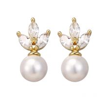 Ekopdee 2021 Selling Luxury Cubic Pearl Zirconia Earrings For Women Elegant Zircon Leaf Earrings Female Trendy Wedding Jewelry