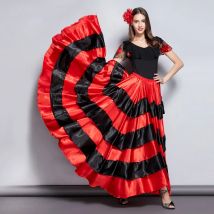 Erwachsene Gypsy Rock für Frauen Spanisch Flamenco Rock Striped Satin Große Schaukel Bauch Tanzen Röcke Team Leistung Bühne Tanzen