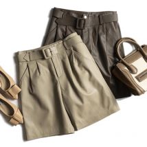 Ausgezeichnete Texture100 % Lammfell Bermuda Shorts frauen Gerade Taille Echt Leder Casual Hosen Mit