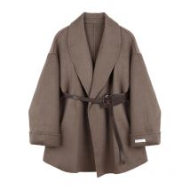 Women Wool Blends Coat Solid Sashes Elegant Femme British Style Woolen Outwear Notched Fashion Design Retro Hepburn All-match