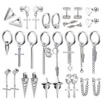 1 Paar Edelstahl-Ohrstecker für Männer/Frauen, Kreuz-Anhänger, lange Quaste, Unisex, Creolen, Punk, Gothic, Metallschmuck