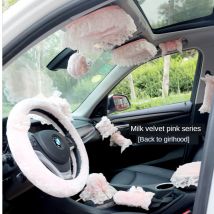 Winter Plüsch Rosa Auto Innen Dekoration Zubehör Set Kopfstütze Kissen Lenkrad Abdeckung Getriebe Handbremse Abdeckung Sitzkissen