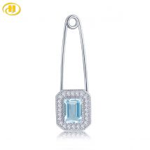 Natural 1.2 Carats Octogan Blue Topaz Solid 925 Sterling Silver Brooch Simple Style Party Anniversary Gift for Women