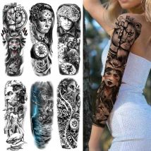 Sexy Tribal Mädchen Temporäre Tattoo Für Frauen Männer Soldat Gott Tattoo Aufkleber Volle Hülse 3D Gefälschte Blume Schwarz Tatoos Lange schulter