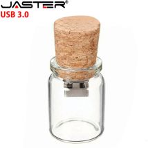 JASTER Glas-Drift-Flasche mit Korken, USB 3.0-Flash-Laufwerk, transparenter Pendrive, 8 GB, 16 GB, 32 GB, 64 GB, modischer Strom, Geschenk-Stick