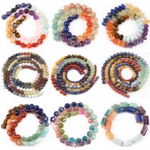 Perline naturali miste 7 Chakra Perline rotonde di pietra sciolte per la creazione di gioielli Bracciale yoga fai da te Guarigione Reiki Gioielli energetici 15''
