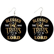 SOMESOOR Blessed And Trust Sayings Printed Wooden Drop Earrings Melanin Definition Loops Dangle Jewelry For Black Women Gifts