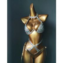Nachtclub Bar DJ Pole Dance Kristall Bikini Kostüm Frauen Modelle Laufsteg Club Party Strass BH Shorts 2-teiliges Set