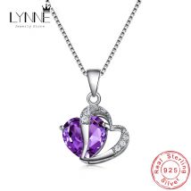 Heißer Verkauf Mode 925 Sterling Silber Doppel Herz Anhänger Halskette Lila AAA Zirkonia Tropfen Halsketten Frauen Schmuck Geschenk
