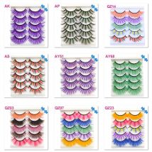 OKAYLASH 5 pairs Farbe Falsche Wimpern Set Mixed Rosa Rot Blau Lila 3D Farbige Gefälschte Wimpern für Täglichen Make-Up Halloween cosplay