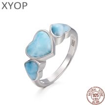 Gericht Stil 925 Sterling Silber Natürliche Edelsteine Larimar Ring für Frauen Geometrie Design Klassische Einfache Weibliche Schmuck Dating