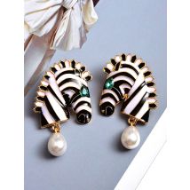 Vintage Simulated Pearl Earrings For Women Zebra Earrings Metal Dangle Drop Earrings Animal Statement Jewelry Gifts