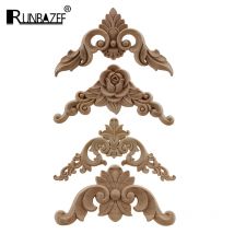 4PCS Dekoration Zubehör Massivholz Applikation Geschnitzte Leisten Holzschnitzerei Möbel Vintage Home Horn Blume NEUE schnitzen
