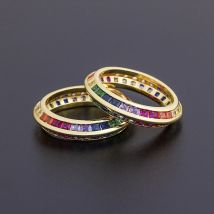 Nidin Hochwertige Kupfer-Zirkon-Ringe, modischer Party-Schmuck, 4 Größen zur Auswahl für Frauen, Paare, bunte Eheringe, Geschenk