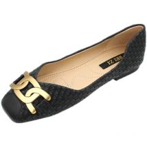 Women's Single Shoes 2021 New Shallow Metal Buckle Large Size Flat Shoes Square Toe Work Shoes Woven Pattern Shoes