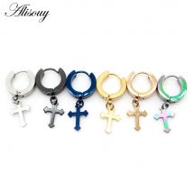 Alisouy 2-teilige Unisex-Ohrringe für Damen und Herren, Kreuz-Ohrringe, Creolen aus Edelstahl, Mädchen, Straße, Nachtclub, Anhänger, Schmuck