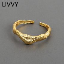 LIVVY Silver Color Open Ring for Women Gold & Silver Color Gold Foil Concave-Convex Irregular Face Rings 2021 Trend