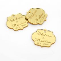 30Pcs Personalized Engraved Golden Mirror Acrylic Wedding Name Tag Bottle Label Custom Party Baby Shower Boutique Box Decoration