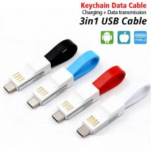 3 in 1 USB Cable Micro USB Type C Cable For Samsung Xiaomi Huawei 2A Mini Keychain Charger Charging Cables For IOS