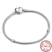 Handgefertigter Schmuck, echtes 925er-Sterlingsilber, Charm-Armband, glatte Herzform, Armbänder für Damen und Herren, DIY-Schmuck, 16–23 cm