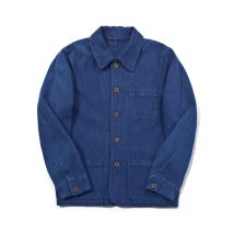 Mode Blau Pflanze Gefärbt Jacke Männer Französisch Fracht Mantel einreiher Retro Lange ärmeln Indigo