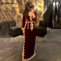 Smileven Marokko Kaftan Abendkleider V-Ausschnitt Meerjungfrau Abendkleid Samt Langarm Formelles Abendpartykleid Maßgeschneidert