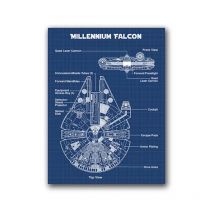 Schematic Diagram Art Poster Space Wars Canvas Prints Millennium Falcon Blueprint Canvas Painting Boys Room Sci-Fi Wall Decor