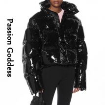 Frauen Winter Helle PU Puffer Jacke Warme Dicke Blase Mantel Oversize Zipper Glänzend Leder Unten Parka Oberbekleidung Nette Rosa Jacke