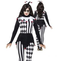 Frauen Mörder Clown Kostüm Erwachsene Cosplay Terror Clown Overalls Halloween Lustige Scary Kleidung Weiß Schwarz Streifen Clown Outfits