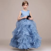 Dideyttawl Maßgeschneidertes luxuriöses formelles Geburtstagspartykleid für Kinder, blaue Rüschen, Prinzessinnenkleider, Blumenmädchenkleider für die Hochzeit